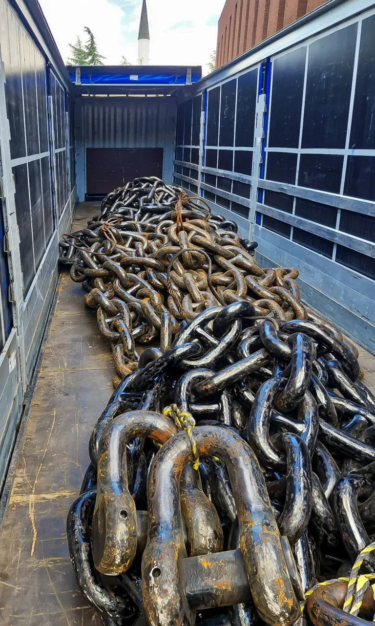 anchor chains loaded on truck for delivery
