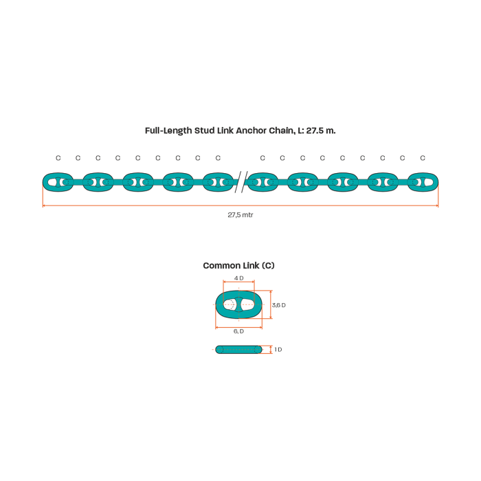 full length stud link anchor chain